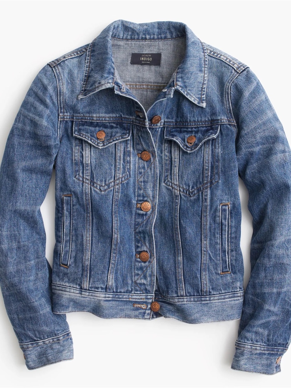 J. Crew| Classic Blue Distressed Medium Denim Trucker Jean Jacket Sz M